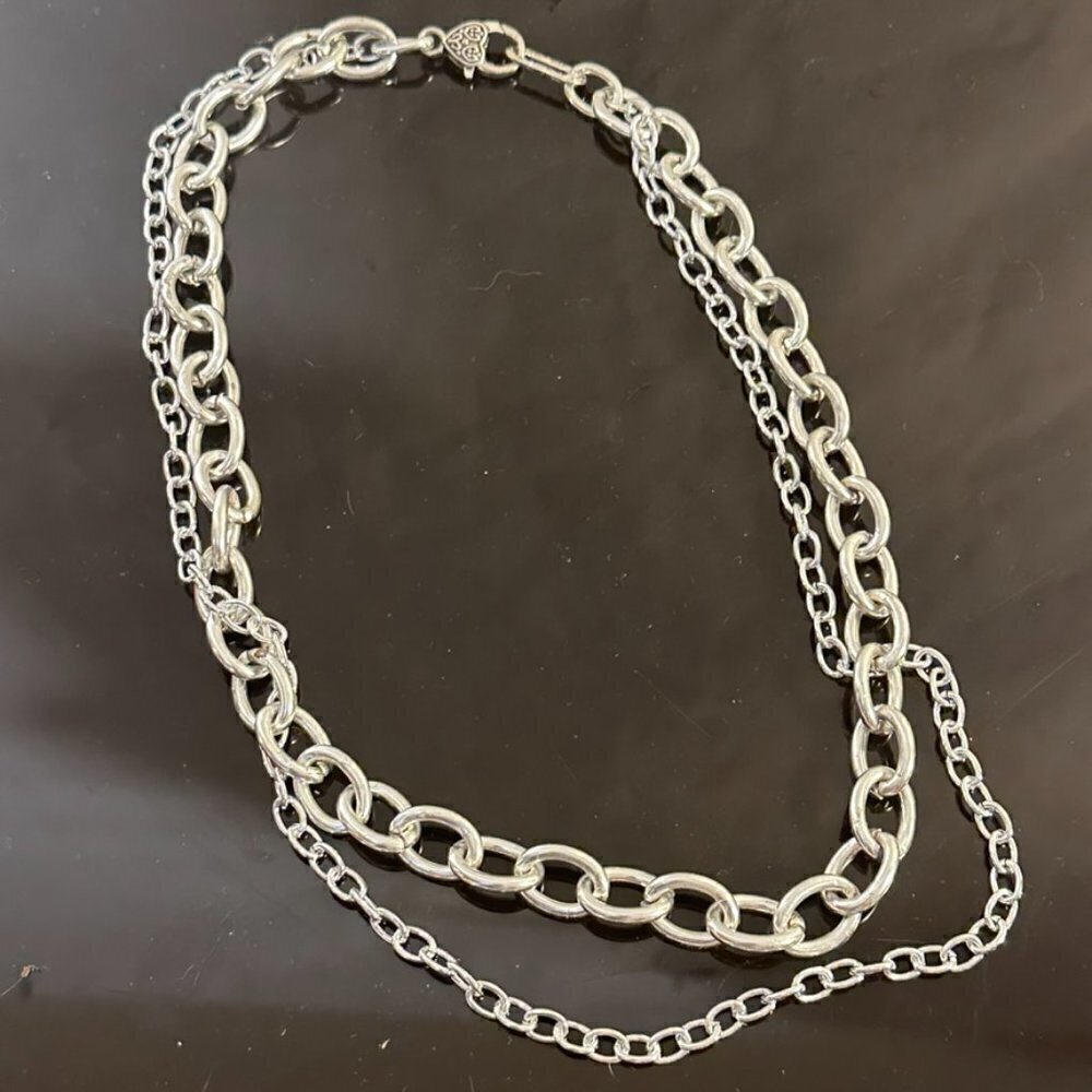 Silver Chain 2 Strand Necklace Lightweight Contemporary Punk Rock Gift - Picture 4 of 6